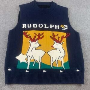 Rudolph Sweater Vest Medium Navy Knit Rudolph Christmas Holiday Graphic Crewneck